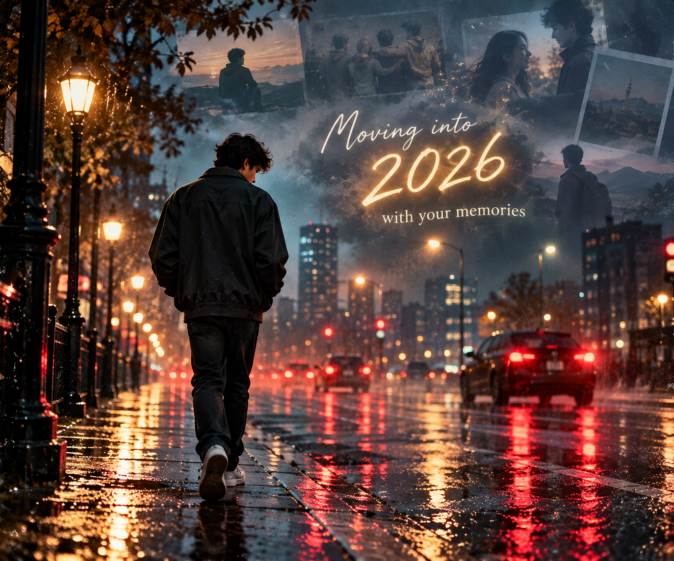 Prompt 1: Moving into 2026 With Your Memories (Walking Alone at Night) - AI Generated Photo Output