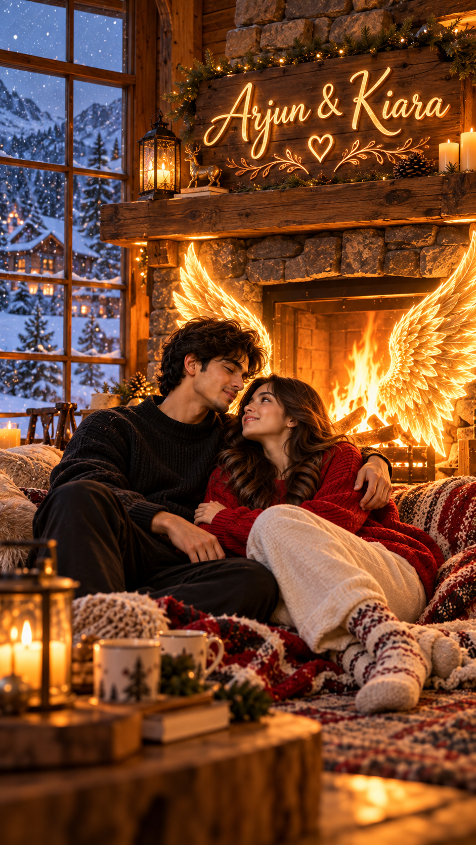Prompt 4: Cozy Winter Cabin Glowing Fire Wings - AI Generated Photo Output